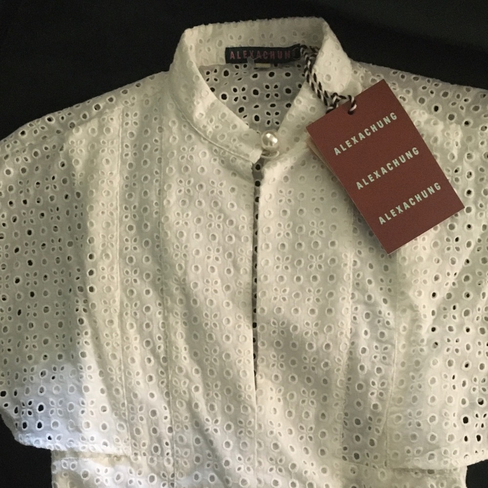 ALEXACHUNG White Eyelet Cape Dress